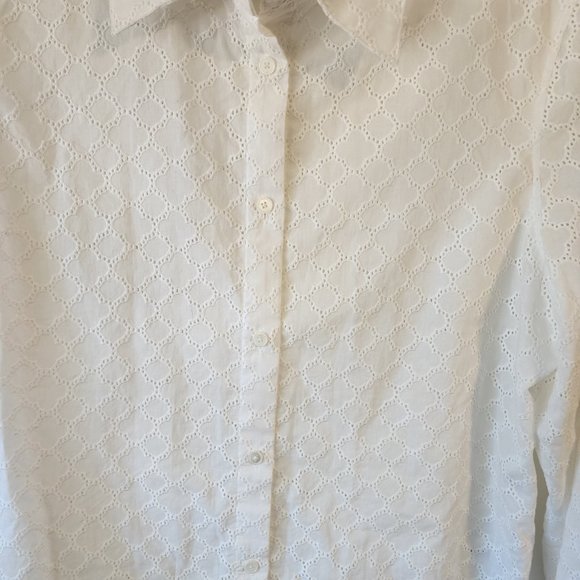 Talbots White Crochet Button Down Long Sleeve Dress Shirt | Size S - Picture 3 of 6